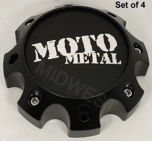 4 New MO989S05 Satin Black Moto Metal Short 8 Lug Wheel Rim Center Caps w Screws - Picture 1 of 7