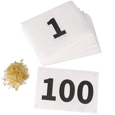 Running Race Bibs Large Numbers with Safety Pins (Any 1-500) (1-100) - Image 1 of 4