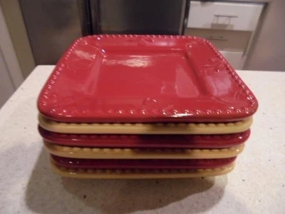 6 Signature Sorrento square bread/appetizer plates 3 gold/wheat + 3 red/ruby - Image 1 of 3