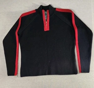 Lauren Ralph Lauren Merino Wool Womens Sweater Sz Large Black Red 1/4 Zip Flawed - Picture 1 of 9