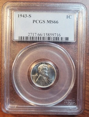 1943-S Steel Lincoln Wheat Cent PCGS MS-66 Gem Brilliant Uncirculated MS66 BU - Image 1 of 4
