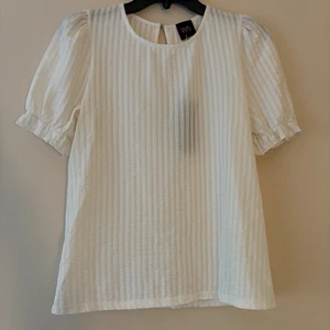 NWT Anthropologie W5 White Puff Sleeve Textured Stripe Blouse Women’s Medium - Picture 1 of 4