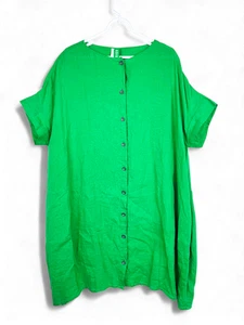 ISCHIKO 100% Hanf Traily Hemdblusenkleid grün Größe 1-US 6-8 Taschen Oversized - Bild 1 von 10