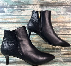 Rockport Boot Sz 8M Black Leather Pointed Toe Zip Cone Heel Comfort Dress Ankle - Picture 1 of 12