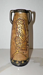 VINTAGE AMPHORE ÖSTERREICH KERAMIK VASE JUGENDSTIL EULEN BRAUN 10" - Bild 1 von 9