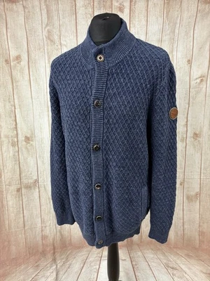 Timberland Para Hombres XL Grueso Tejido Gofre Cárdigan Suéter Jersey Azul Cesta De Colección Foto 1 de 4