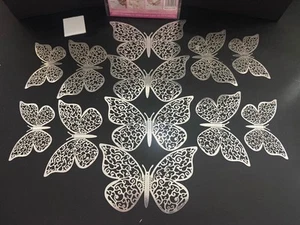 (104) 12pcs 3D METALIC BUTTERFLIES FOR CAKE DECORATING IN SILVER - Picture 1 of 6