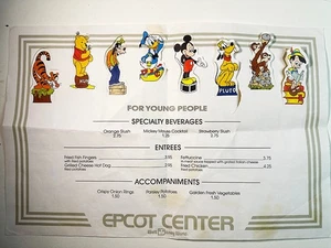 1990 Disney World Epcot Center Kids Die Cut Menu - Bild 1 von 2