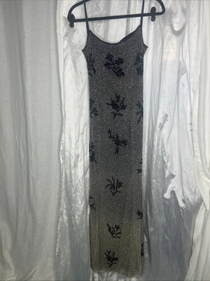 Vintage JEMATADI By Sean Mehta Beaded Evening Formal Gown Black Silver Dress M - Image 1 of 4