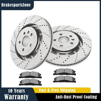 Front Brake Rotors Pads fit for Lincoln MKS MKT Ford Explorer 2015-2019 Slotted - Image 1 of 4
