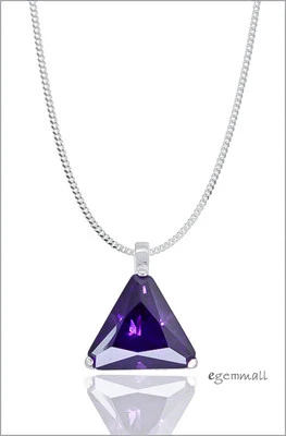 18" Sterling Silver Cubic Zirconia Triangle Pendant Necklace (Choose Color) - Image 1 of 4