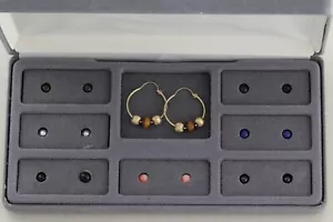 14k Yellow Gold Hoop Earrings With Interchangeable Stone Beads Dangle Drop - Picture 1 of 8