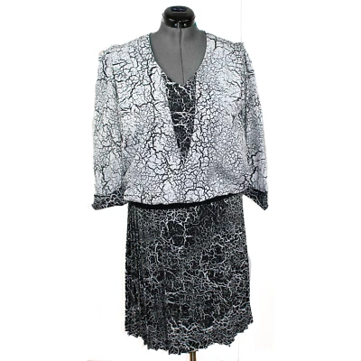 VINTAGE JOHN ROBERTS Sz 8 Black White Drop Waist Dress Maxi Party Pleated 80s - Image 1 of 4