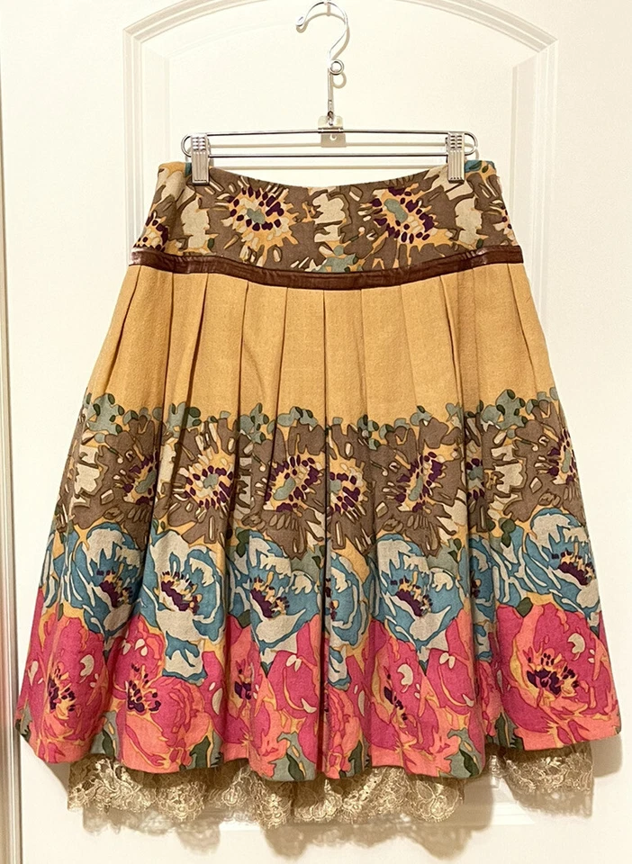 Tracy Reese Floral Full A-line Wool / Lace Detail Skirt ~Sz 4~ONE OF A KIND~ - Image 1 of 4