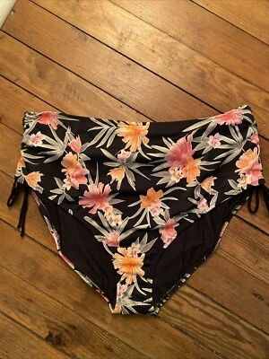 Новые с этикетками регулируемые боковые брифы Elomi Swim Dark Tropics ES800173BLK размер 16 США - Изображение 1 из 4