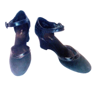 Zapatos de tacón alto Mary Jane de cuña de cuero gamuza negro Nine West talla 6M A019 Foto 1 de 4