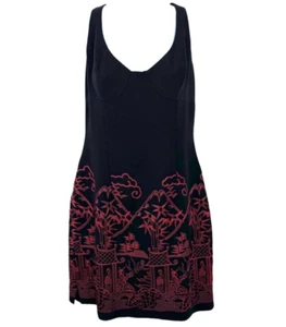 Nicole Miller Black Red Embroidered Cocktail Dress Asian Japanese Dress 10 EUC - Picture 1 of 12