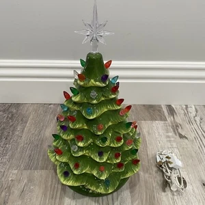 Ceramic Christmas Tree 15” Pre Lit w/ Cord Hand-Painted Best Choice - Picture 1 of 8