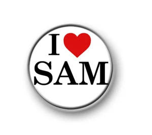 I LOVE / HEART SAM / 1"" / 25 mm botón de pin / insignia / música / pop / Reino Unido / Smith - Imagen 1 de 3