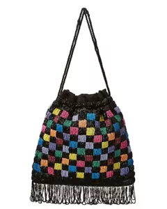 Staud Perlenkaro Kordelzug Tasche Damen schwarz/mehrfarbig - neu mit Etikett - Bild 1 von 10