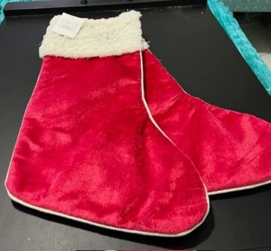 New Tahari Home Faux Fur Red Velvet Beaded Christmas Stocking 22" Set of 2 - Picture 1 of 5