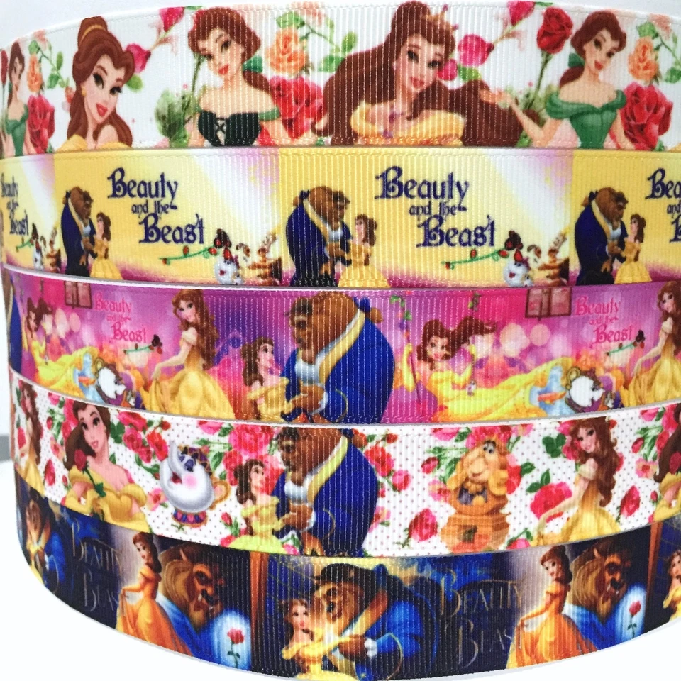 GROSGRAIN RIBBON 7/8" & 1" BEAUTY AND THE BEAST PRINTED 5 YARD LOT US SELLER - Image 1 of 1