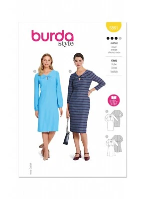 BURDA 5861 MISSES DRESSES Sewing Pattern Sizes 8 - 18 Skill: AVERAGE - Image 1 of 4