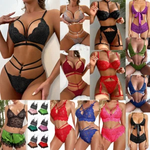 Women Lace Sexy Lingerie Bikini G-String Bra Thong Underwear Set Sleepwear Suit - Picture 1 of 36