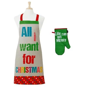 Juego de 2 - Todo lo que quiero horno de cocina de Navidad Mitt + juego de delantal de Ladelle - Imagen 1 de 4