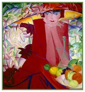 Patrón de carta de punto de cruz contado Leo Gestel Art Nouveau mujer en rojo - Imagen 1 de 4