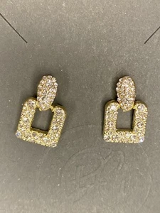 Türklopfer Ohrringe mit Scharnier geometrisch Strass besetzt zierlich Gold Ohrringe - Bild 1 von 3