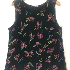 Vikki Vi Floral Tank Top Sleeveless Casual Comfy Blouse Black Size L - Picture 1 of 6