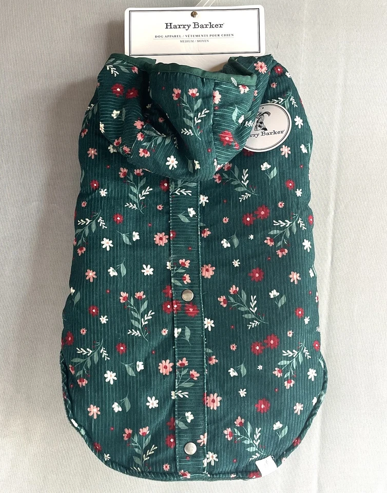 Harry Barker Perro Vacaciones Floral Verde Rojo Pana Invierno Abrigo Chaqueta Mediano Foto 1 de 4