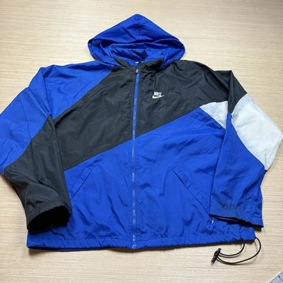Nike Vintage Windbreaker 90s Jacket Colorblock Hooded Large White Black Gray Tag - Image 1 of 4