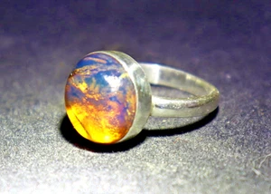 Impressionante anello in argento sterling .925 ambra blu profondo trasparente naturale #8 - Foto 1 di 7
