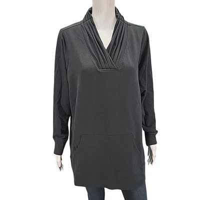 Denim Co Womens French Terry Pleated V-Neck Sweatshirt 1X Plus Size Black - Image 1 of 4