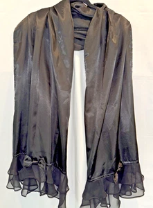 Valerie Stevens Women Black Satin Stole Shawl Wrap Cover Evening Bows Ruffle - Picture 1 of 8