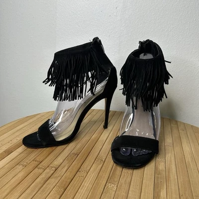 Tacones de aguja Via Spiga de gamuza con flecos negros talla 8 Foto 1 de 4