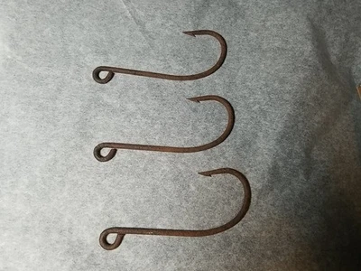 Three Vintage/Antique 6" x 2 1/2" Iron Fishing Hook for Tuna Deep Sea Fishing - image 1 of 4