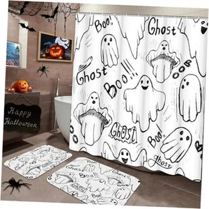 Ghost Evil Funny Bathroom Set with Shower Curtain and Rugs Fall Halloween 5 - Picture 1 of 8