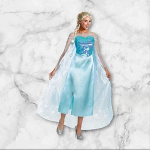 Disney Frozen Elsa Adult Costume Dress Sequin Bodice, Tulle Cape Medium (8–10) - Picture 1 of 11