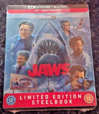 Jaws 4K Ultra HD + Blu Ray 50th Anniversary UK Edition Steelbook OOP New Sealed+ - Image 1 of 4
