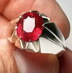 Natural Ruby Gemstone Ring For Men's With 925 Sterling Silver Oval Cut Ring - Picture 1 of 2