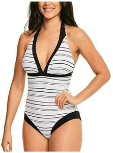 Figleaves Swimsuit Amalfi Stripe Plunge Tummy Control BNWT - 187428 Size 14 12a - Picture 1 of 3