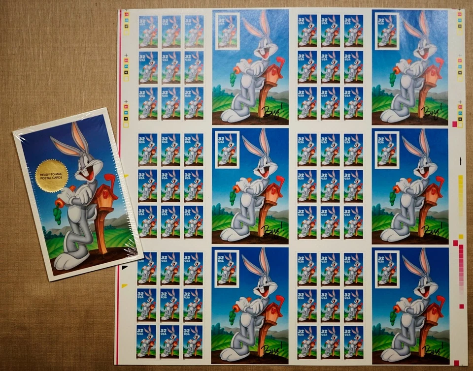 Bugs Bunny 1997 #3137 Uncut Press Sheet of 60 / 32c Stamps plus BONUS Postcards - Image 1 of 4