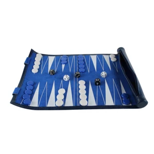 13 Inch Blue Travel Roll Up Backgammon Set - Picture 1 of 7