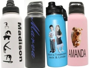 Personalized Insulated Sport 32oz Hydro Water Bottle W/ Custom Photo & Engraved - Picture 1 of 12