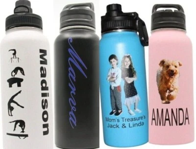 Personalized Insulated Sport 32oz Hydro Water Bottle W/ Custom Photo & Engraved - Image 1 of 4
