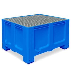 Auffangbecken mit Gitterrost, 610 Liter, PE-HD, blau, LxBxH 1200 x 1000 x 760 mm - Bild 1 von 1