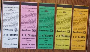 TEXACO GAS STATION MATCHBOOK SET OF 5: JR CARSON (NOTTOWAY, VIRGINIA) 1957 -F24 - Picture 1 of 2